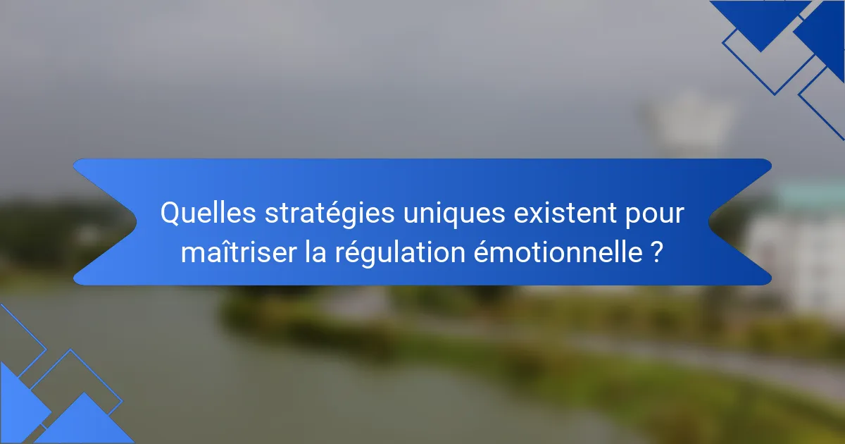 Quelles stratégies uniques existent pour maîtriser la régulation émotionnelle ?